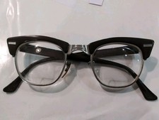 Vtg Titmus Safety Horned Rim Black Plastic Eyeglasses Frames 4 1/2 x 5 3/4 USA