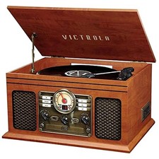 Victrola The Quincy 6-in-1 Bluetooth Record Player  Multimedia 1, Mahogany