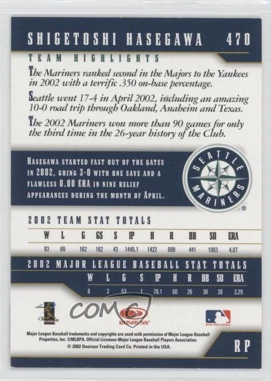 2003 Donruss Team Heroes Glossy Shigetoshi Hasegawa #470 - Image 2 of 2