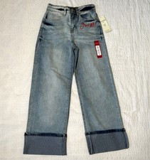 NWT GUESS Girls Stretch Denim Straight Leg Cuffed Jeans Kids Size 10 High Rise