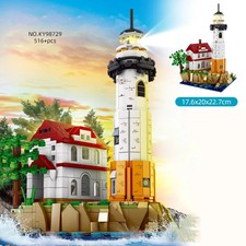 Creative MOC Building Block Street View Sunset Glow Lighthouse Model Brick Educa
