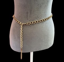 Vintage Gold Tone Chain Waist Belt Twisted  Textured Link Tassel 1980s