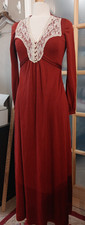 Vintage 70s Maxi Dress Prairie Lace Rust Roberta California Cottagecore Sz S