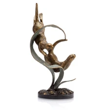 Otters Deep Diving Sculpture Statue Brass Marble Ocean 19 Inch ~ SPI Home 31643