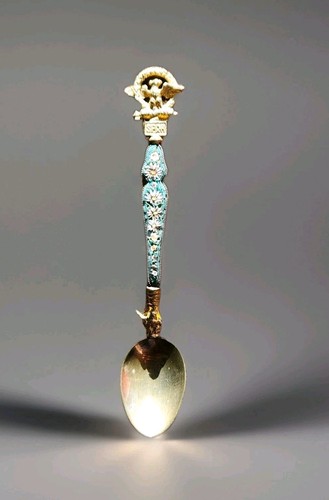 Antique Micro Mosaic Floral Rome Italy Souvenir Opium Spoon SPQR Cherub 5" Rare*