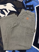 Vintage Carhartt Canvas Carpenter Pants Mens 38x30 Green Moss B11 MOS Distressed