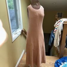 Uniqlo Mustard Stripe Ponte Knit  Stretch Sleeveless Midi Dress, Sz M