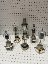 Collection Of 6 Large Mil Spec Vacuum Tubes W/ Ceramic Sockets For Display t1 .