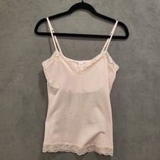 Vtg 90s Y2K Lace Trim Cami Sz L Padded Babydoll Tank Top Coquette Feminine
