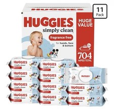 Huggies Simply Clean Unscented Baby Diaper Wipes, 11 Flip-Top Packs 704 Wipes