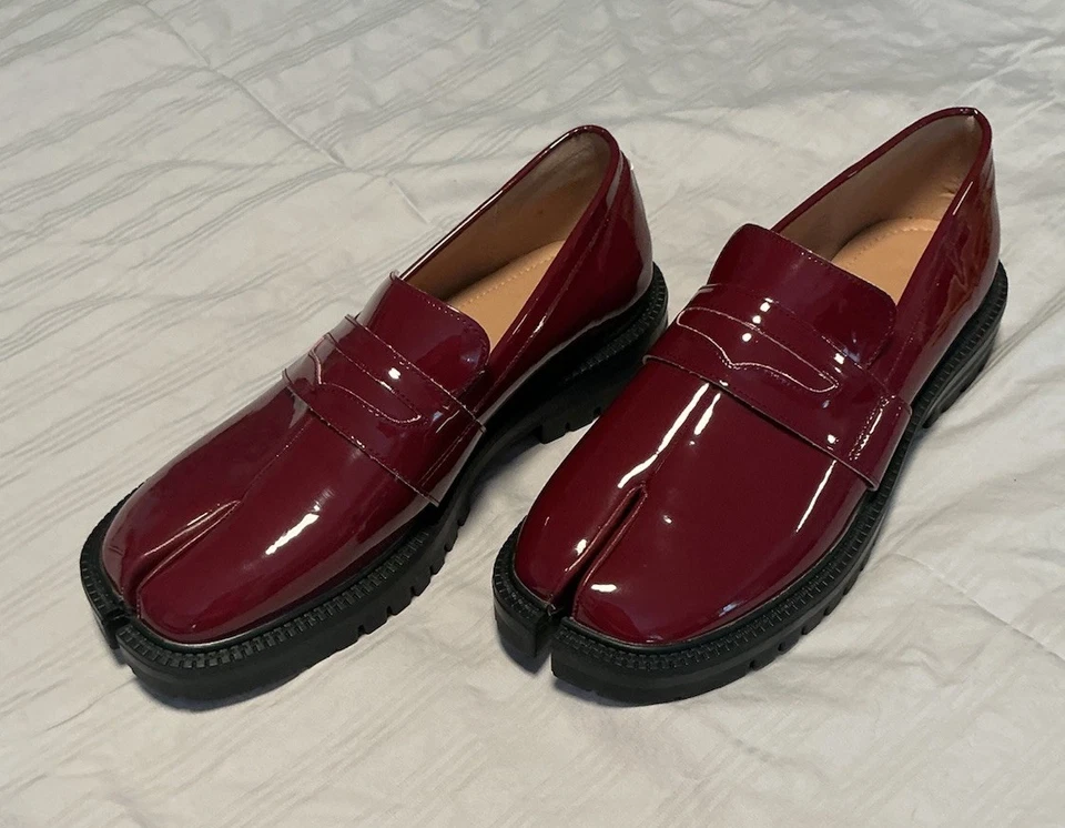 ARNO CONTI Unisex W 11 M 10.5 Loafers Burgundy Patent Leather Chunky Split Toe - Image 3 of 4