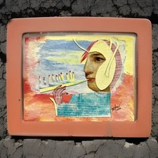 Questions - Smoking Caterpillar - Original Mixed Media Surrealism Art 5” x 6.5”