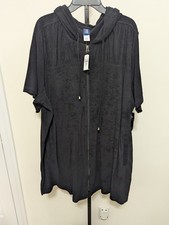 Swimsuits For All Women's Plus Black Alana Terry Zip Hoodie Beach Cover Up 26/28