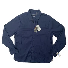 Van Heusen Shirt Mens XL "Black Iris" Stain Shield Never Tuck Slim Fit Stretch