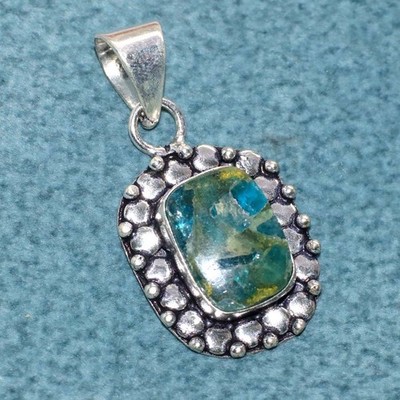 925 Silver Plated Copper Blue Apatite Pendant 1.7'' Gifts For Girlfriend GW