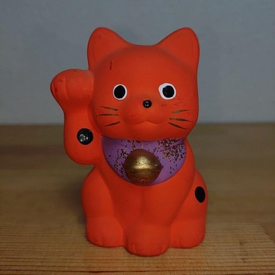 Lucky Cat Red Good Luck Small Figurine, Home Decor,