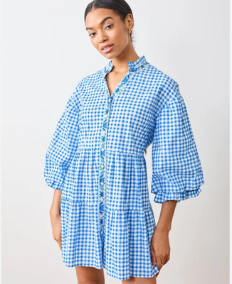 NEW Printfresh Rosalita Dress Garden Gingham Picnic Blue Check S Small $198 NWT
