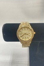 JBW Men's J6383A Gold Plated Iced Out Diamond Watch 34mm Swiss Movement Box