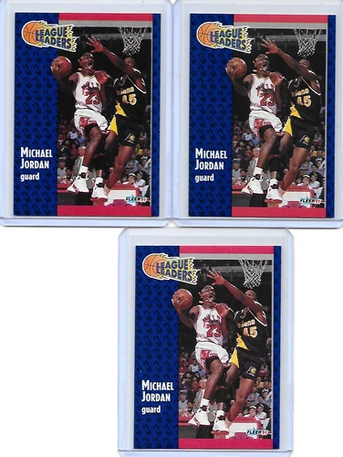 (3) CARD LOT 1991 FLEER BASKETBALL MICHAEL JORDAN CARD #220 LEAGUE LEADERS SSP