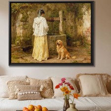 Golden Retriever Oil Painting Canvas Print Rustic Wall Art Living Room Decor