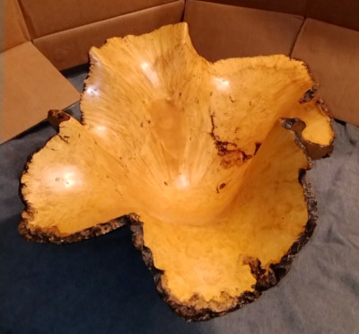 Large Handmade Box Elder Burl Wood Natural Edge Bowl Signed Michael Mathieu 2009