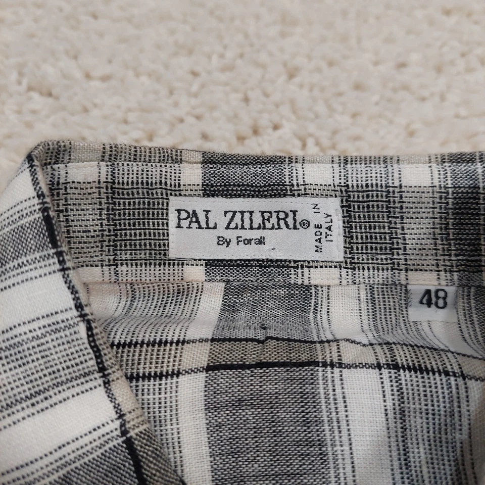 Camisa xadrez Pal Zileri 100% linho, manga curta, botão para cima, feita na Itália. Tamanho 48 - Imagem 4 de 4