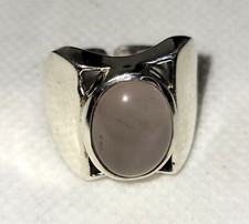 Handmade Large Natural Rose Quartz Ring 925 Sterling Silver Adjustable Size 7.25