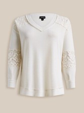 Torrid Waffle V-Neck Lace Inset Sweatshirt Ivory 2 2X 18 20 H60650