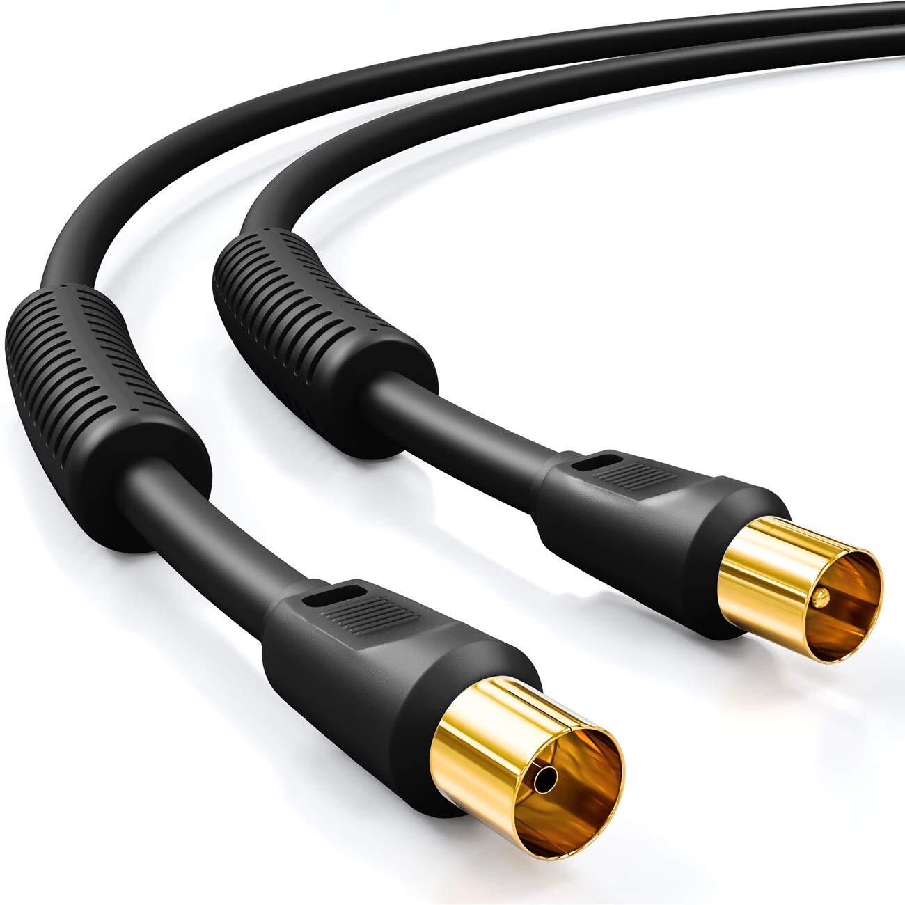 deleyCON 1m Cavo Antenna TV Coassiale HDTV Schermatura Quadrupla 2x Nuclei in...