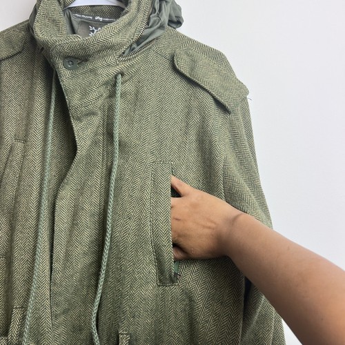LRG Roots Equipment Chevron Wool Jacket Large Military Green Trench Belted - Picture 8 of 10