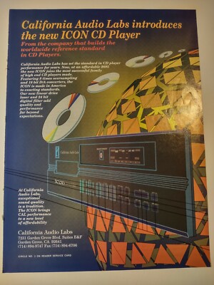 California Audio Labs Icon CD Player Vintage Print Ad