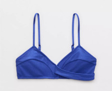 American Eagle Aerie Swim Shine Rib Twist Scoop Bikini Top MEDIUM Yearbook Blue