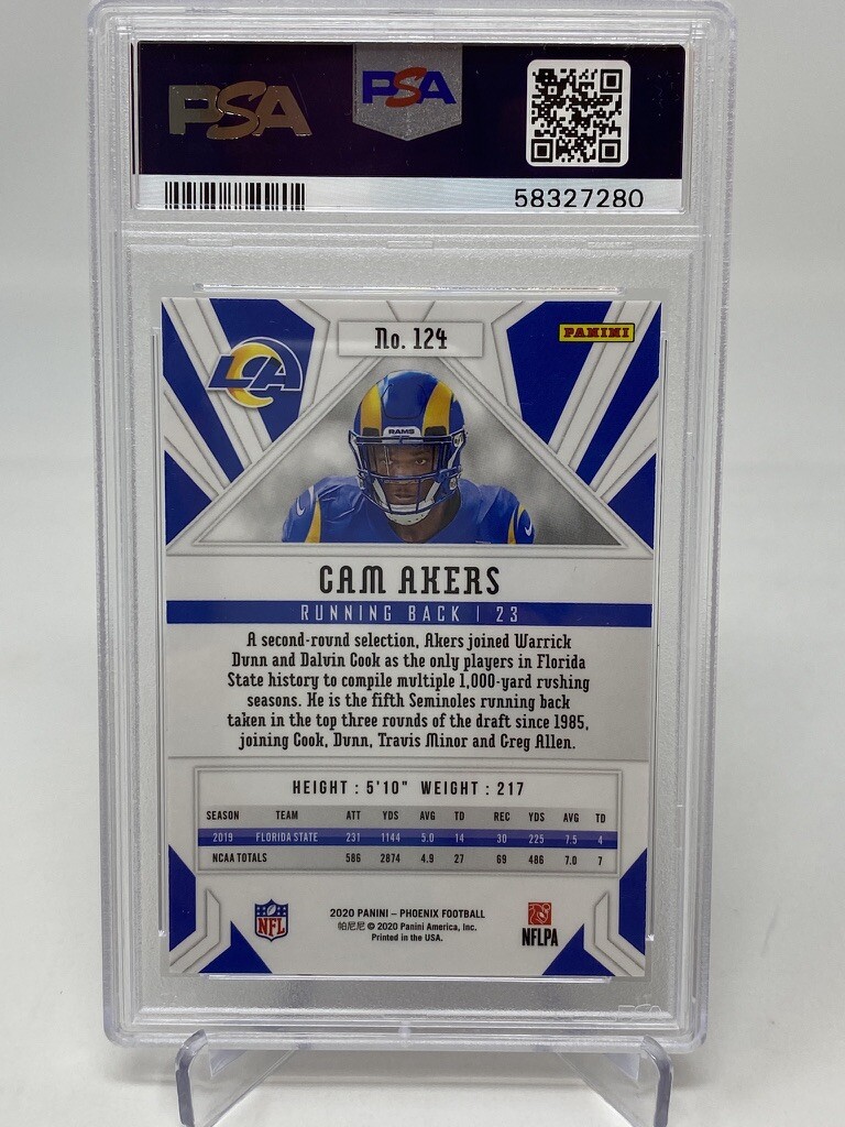 2020 Panini Phoenix #124 Cam Akers Fire Burst PSA 10 Rookie Card RC view 10