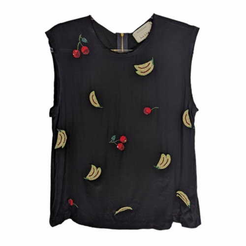 Nicole Miller Artelier Black Sleeveless Silk Top Beaded Sequins Banana Cherry M - Picture 1 of 10