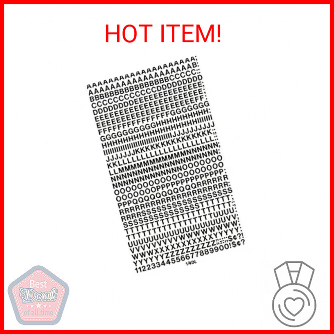 Chartpak PressOn Vinyl Letters and Numbers, Self Adhesive, Black, 0.25