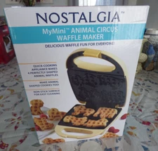 NOSTALGIA Animal Circus Mini Waffle Maker /Cookies Makes 4 Animal Waffles