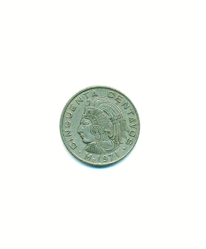 1971 Mexican 50 Centavos Feather Crown  Coin