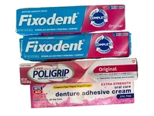 Denture Adhesive Cream Lot Of 4 Tubes 2.4 Oz Mixed Brands
