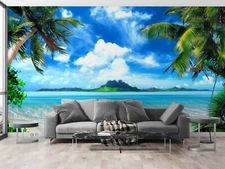 3D Sea Landscape Island Self-adhesive Removeable Wallpaper Wall Mural Sticker 14