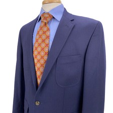 Lands End Navy Flannel Brass Button Traditional Fit Blazer Sport Jacket Mens 40R