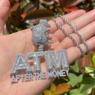 3AAA+ CZ Ice Out Hop Hip AFTER THE MONEY BAG Pendant Chain 24k Real Gold Plated