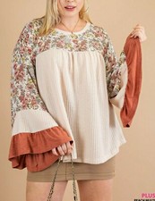 Boho Gypsy Floral Ruffle Kimono Bell Sleeve Babydoll Tunic Top Shirt XL