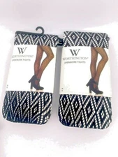 2p Worthington Diamond Pattern Tights-S/M, M/L, 1X -Black, Chocolate, Burgundy