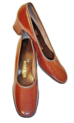 DeLiso Debs 1960s Brown Sugar Snake Leather Look High Heel Pumps WMs 8AAA