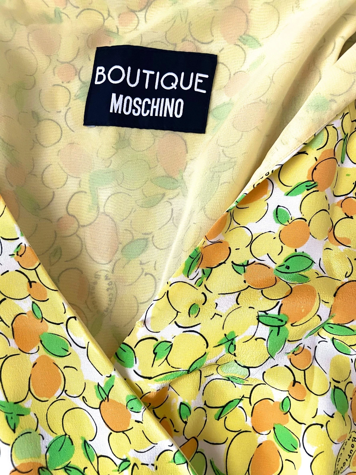 Abito Boutique Moschino Stampa Limone UK 8 Nuovo Con Etichette