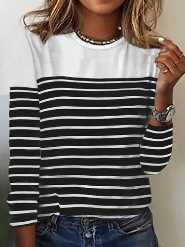 Women's Long Sleeve Stripe Blouse Ladies Casual Loose Tee Shirts Tops Plus Size - Picture 4 of 20