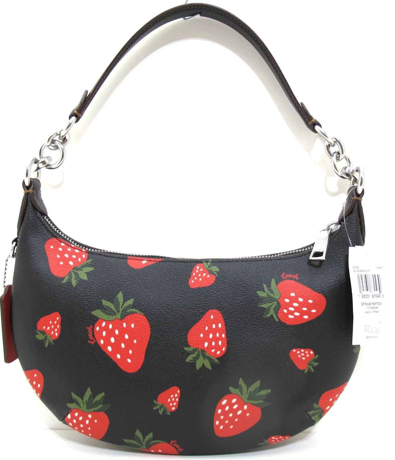 NUOVA borsa a tracolla autentica Coach Wild Strawberry Print PAYTON nera multi CH330