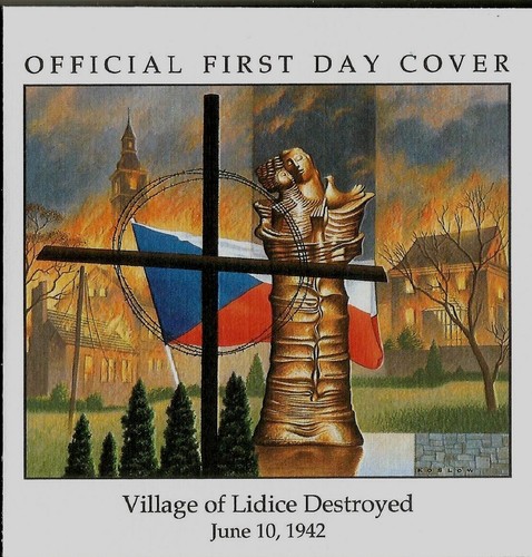 WWII VILLAGE OF LIDICE DESTROYED BY NAZI CHECHIA FLAG 1942 FIRST DAY COVER FDC - Picture 2 of 3