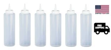  6 PK 12oz Clear Plastic Squeeze Bottle Condiment Dispenser Ketchup Mustard Mayo