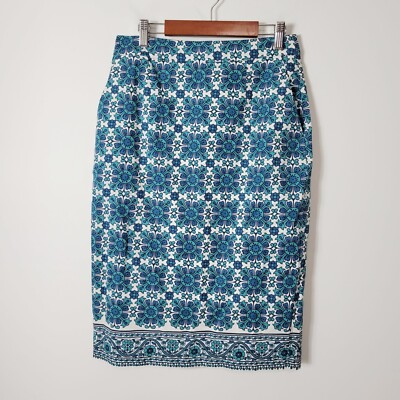 Boden Size 4L Gabriella Pencil Skirt Ivory and Indian Ocean Knee Length